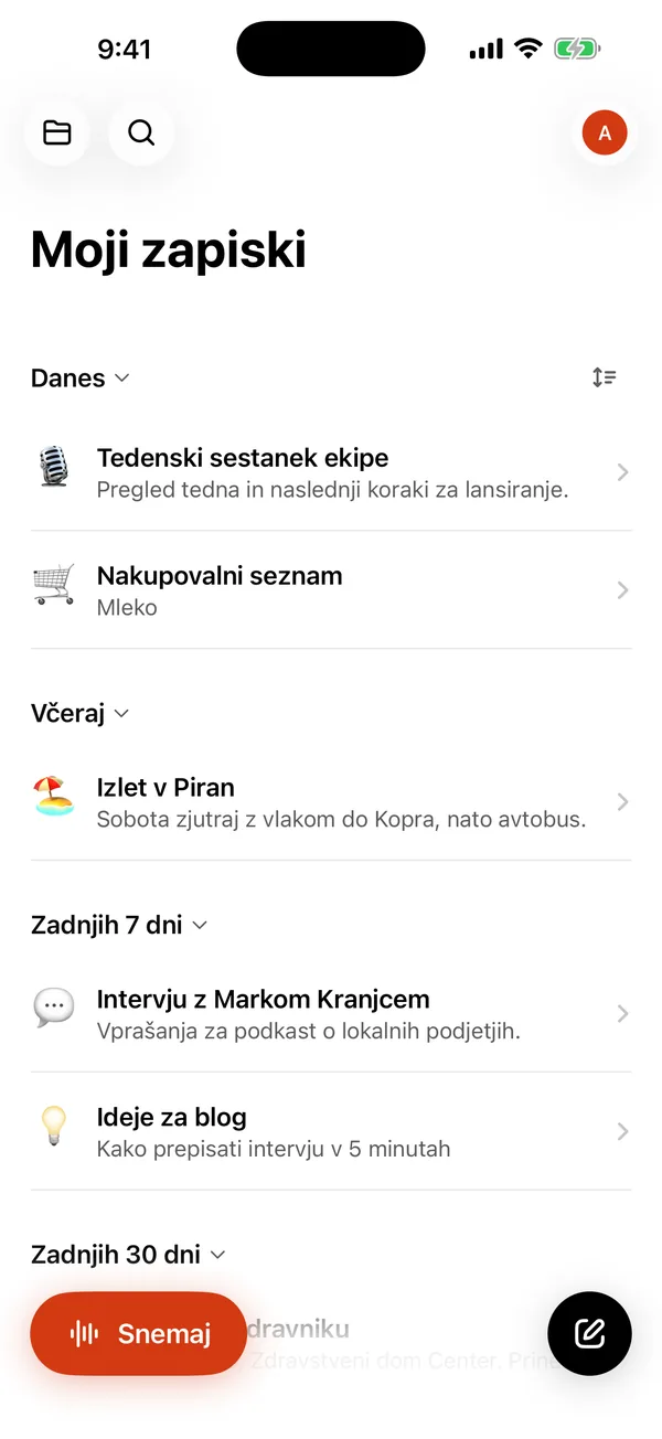Transkripcija za iPhone in Mac