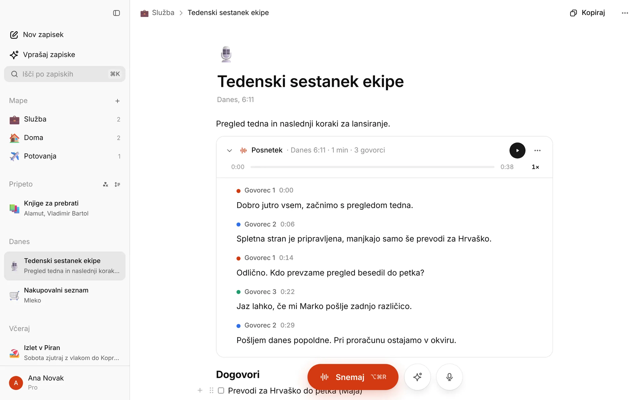 Aplikacija za zapiske, v katere lahko tudi snemaš